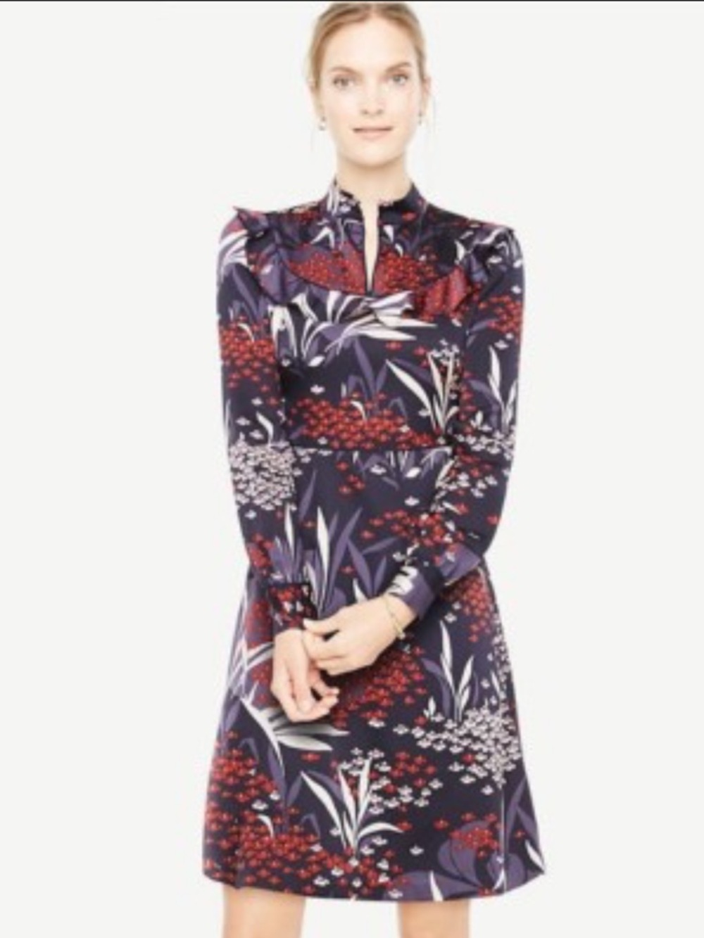 Ann Taylor petite floral mock neck dress